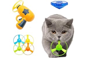 Svemei Flying Cat Toy for Indoor Cat, Interactive Cat Fetch Toy with 1 Light Up Spinning Tops, 1 LED Flying Propellers and 4 Flying Propellers, Dog Cat Flying dis Toy for Training Chasing