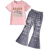 HSOXLQF Kid Girls Clothes 2 Piece Outfit Butterfly Sweatshirt & Flare Leg Pants Fall Winter for Girl Cute Set