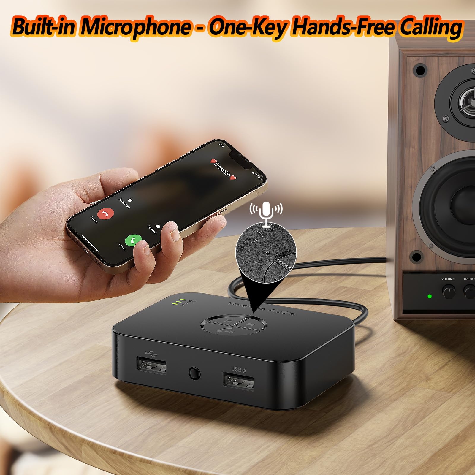 Bluetooth 5.4 Receiver for Home Stereo, Bluetooth Audio Adapter for HiFi Music Streaming, Wired Speakers, USB Flash, with AUX 3.5mm/RCA, Dual Link, 32 ftLong Range, Low Latency and HD Audio