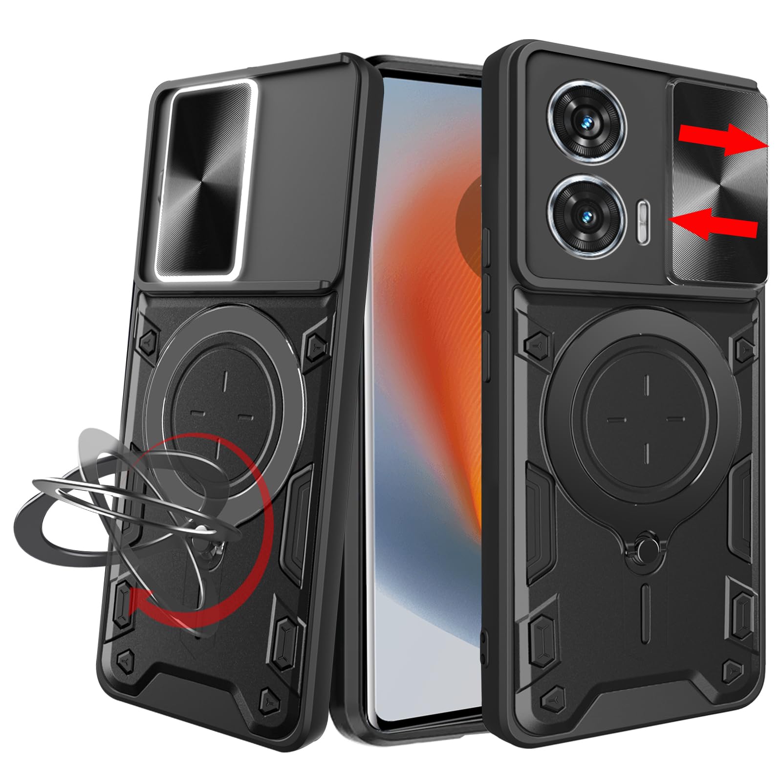 KZIOACSH Case for Motorola Edge 50 Fusion 5G, Military Grade Hard PC+TPU Rugged Bumper Cover [Camera Protection] Heavy Duty Anti-Scratch Back Phone Case with Enhanced Metal Car Mount Holder,Black