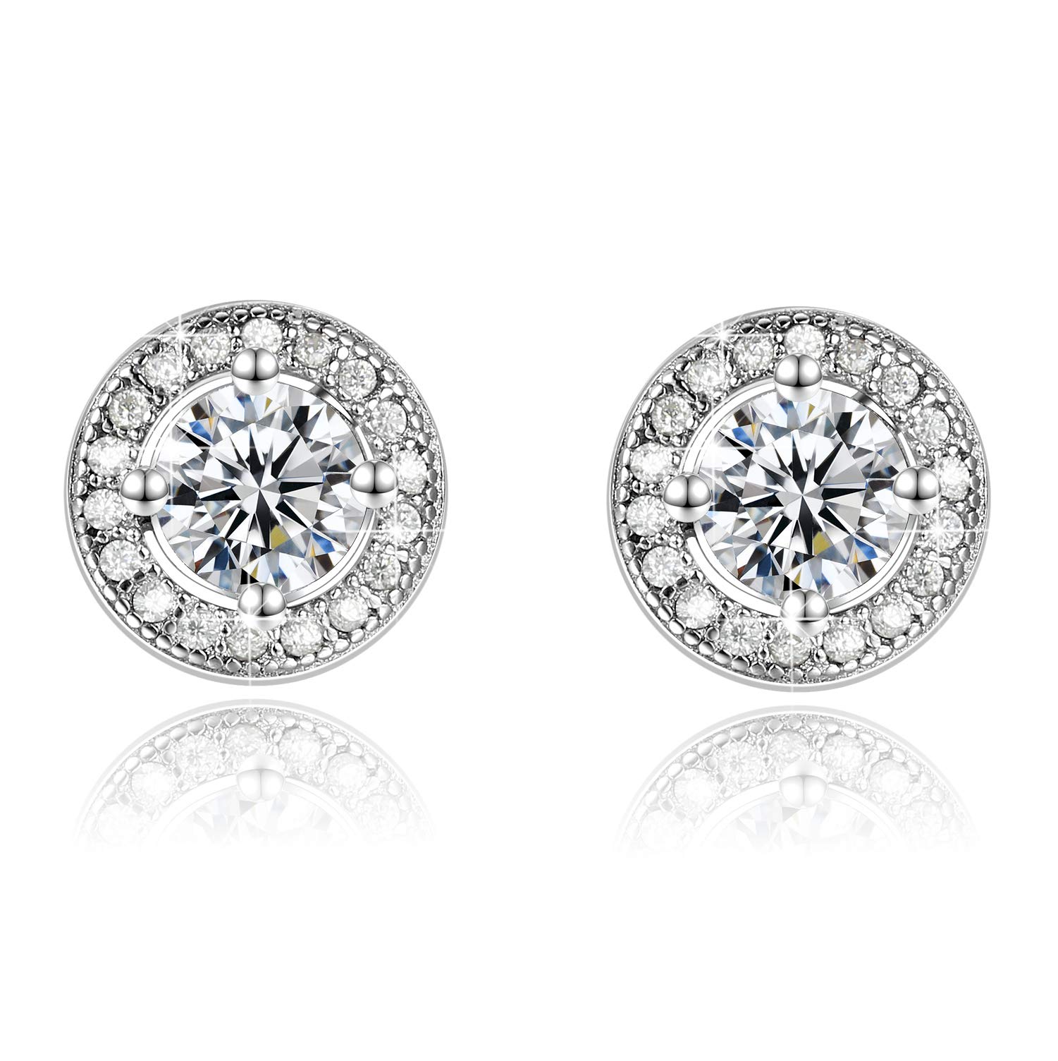 Earring White Gold Plated Studs,925 Sterling Silver Cubic Zirconia Earrings For Women Girls