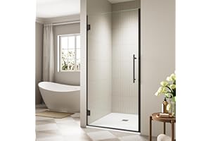 BOUGAINORA 35.6-36" W x 72" H Frameless Hinged Shower Door, Single Swing Shower Panel with 5/16” (8mm) Tempered Glass, 180° in & Out Opening, 10mm Adjustable for Non-Vertical Walls (Matte Black, 36" x 72")