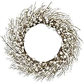 Yawwind 20 Inches White Winter Wreath Winter Wreaths for Front Door White Berry Wreath for Farmhouse Indoors Outside Kitchen Wall Porch Christmas Winter