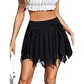 Avidlove Mini Skirts for Women Mesh Flowy Y2k Skirt Drawstring Ruched Bow Layer Asymmetrical Short Skort