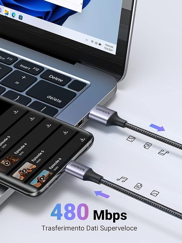 Cavo USB C Type-C Ricarica Rapida 3A QC3.0 480Mbps (0.5M,1 Pezzo)