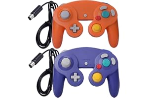 ONE250 2 Pack Classic Shock Joypad Wired Controller, Compatible with Wii NGC Gamecube Game Cube (Purple & Orange)