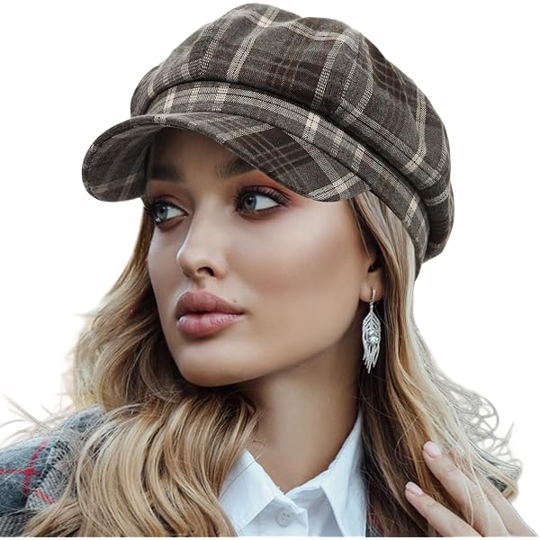 8949 Women Retro Houndstooth Beret Hat Newsboy Caps Fashion Winter Knitted Vintage Houndstooth Beret for Women | Multi-Color Winter Hat  main image 3