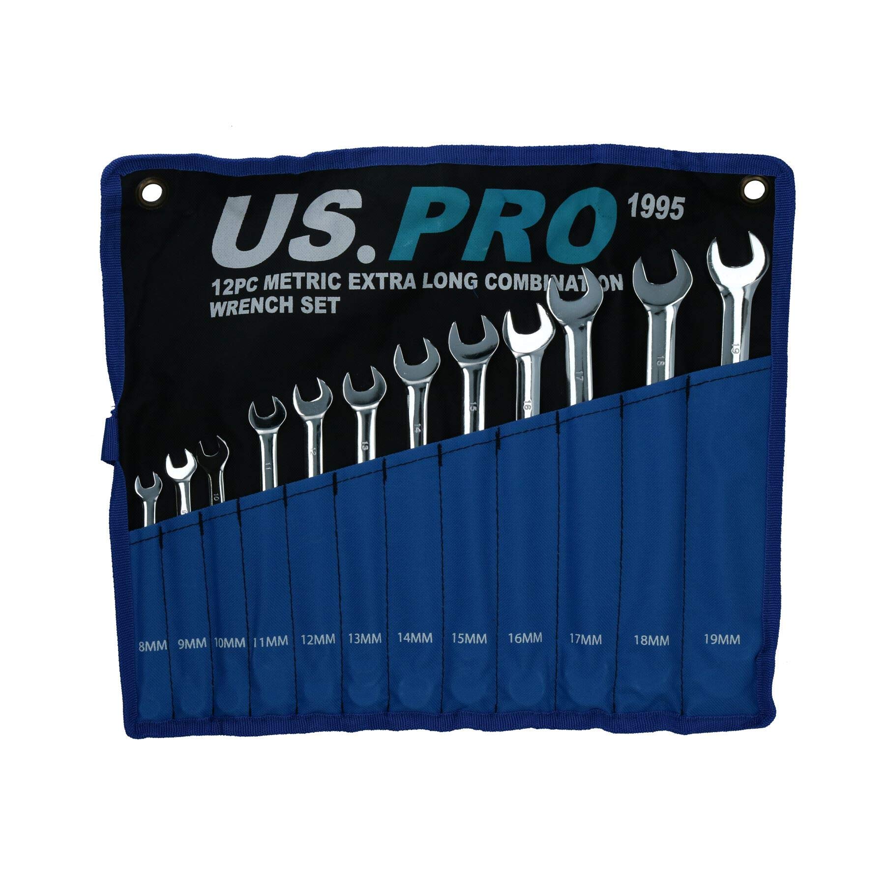 AB Tools-US Pro 12pc Metric MM Combination Spanner Wrench Extra Long 8mm- 19mm 12pc