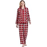 amaxer Women's Warm Pjs Flannel Pajamas Set 100% Cotton Sleepwear Button Pajama Set with Elastic Drawstring