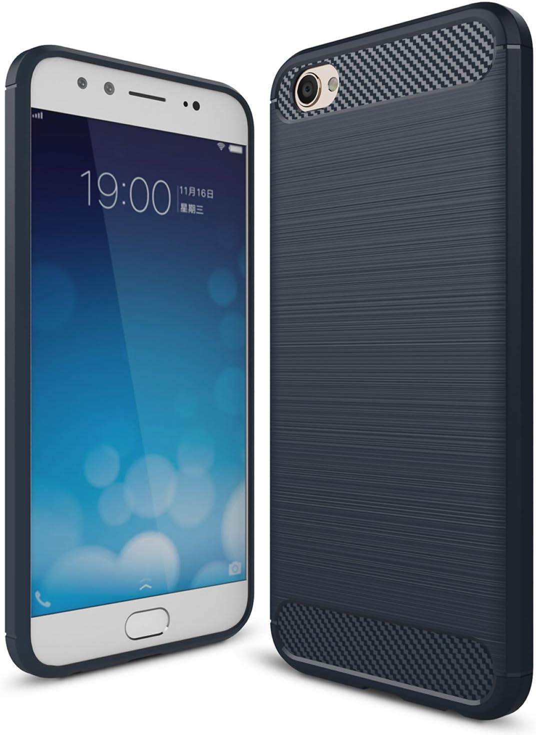 HualuBro Vivo V5 Plus Case, [Scratch Resistant] Carbon Fiber Slim Shock Absorbing TPU Thin Bumper Phone Protective Case Cover for Vivo V5 Plus - Blue