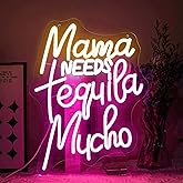 Virlusy Mama Needs Tequila Mucho Neon Sign for Wall Decor Dimmable Led Lights Signs Letters LED Neon Signs for Pub Yellow Neon Light Pink Room Decor for Club Bistro Home Bar Party Decoration Gift