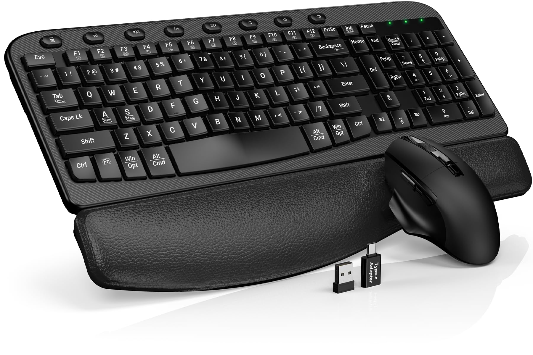 Photo 1 of *USED*Wireless Keyboard and Mouse Combo – Ergonomic Wave Key, Built-in Leather Soft Palm Rest, 2.4G Full Size, 6-Button Mouse with 4-Level DPI, Dual USB-A/USB-C, MA12 for Windows & macOS Compatible- SABLUTE