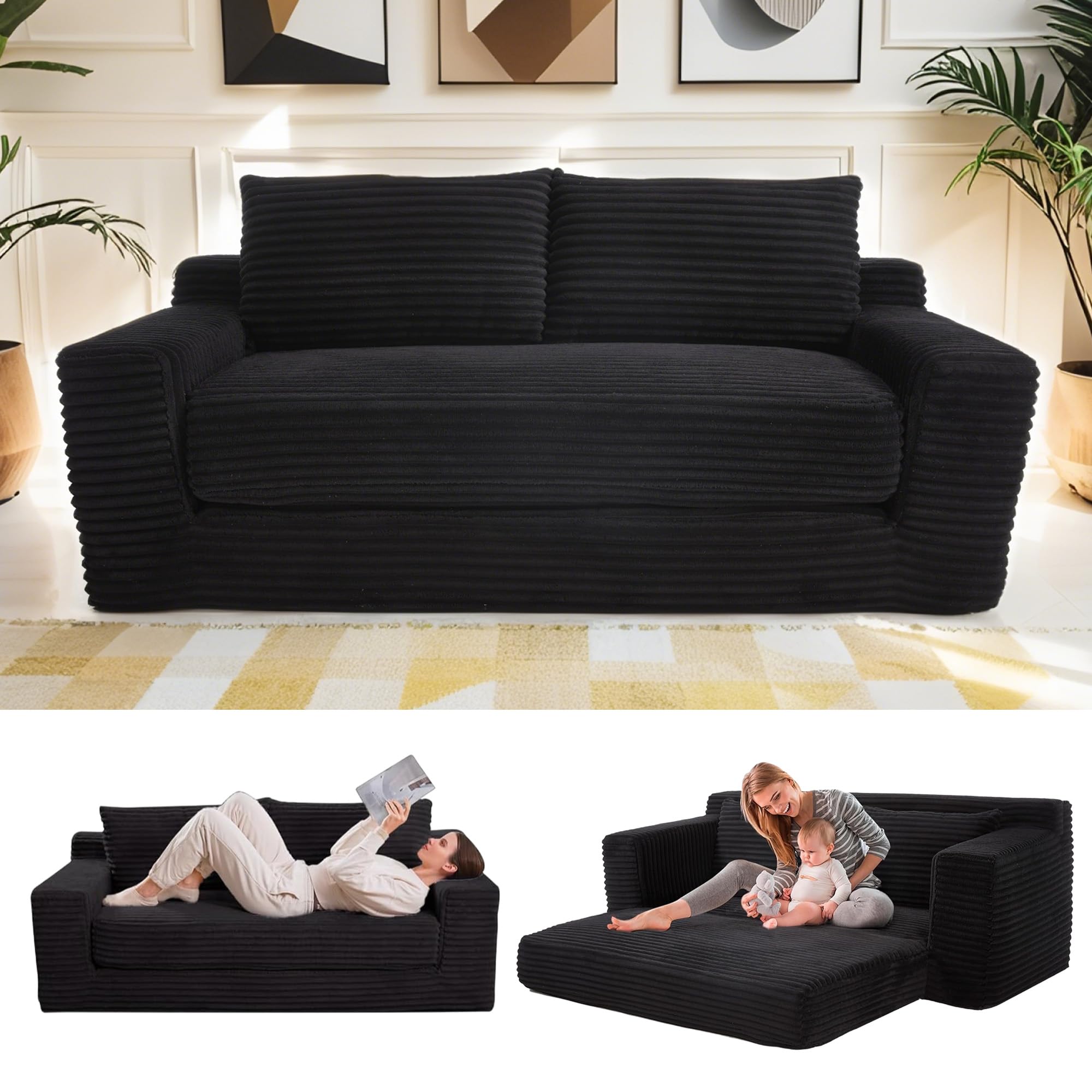 Photo 1 of ***STOCK PHOTO FOR REFERENCE ONLY***Fefances Memory Foam L-Shaped Compression Sofa for Living Room - No Assembly, Convertible 2-in-1 Design, Corduroy Fabric - Compact Couch for Small Spaces, Apartments, Home Office & Bedroom