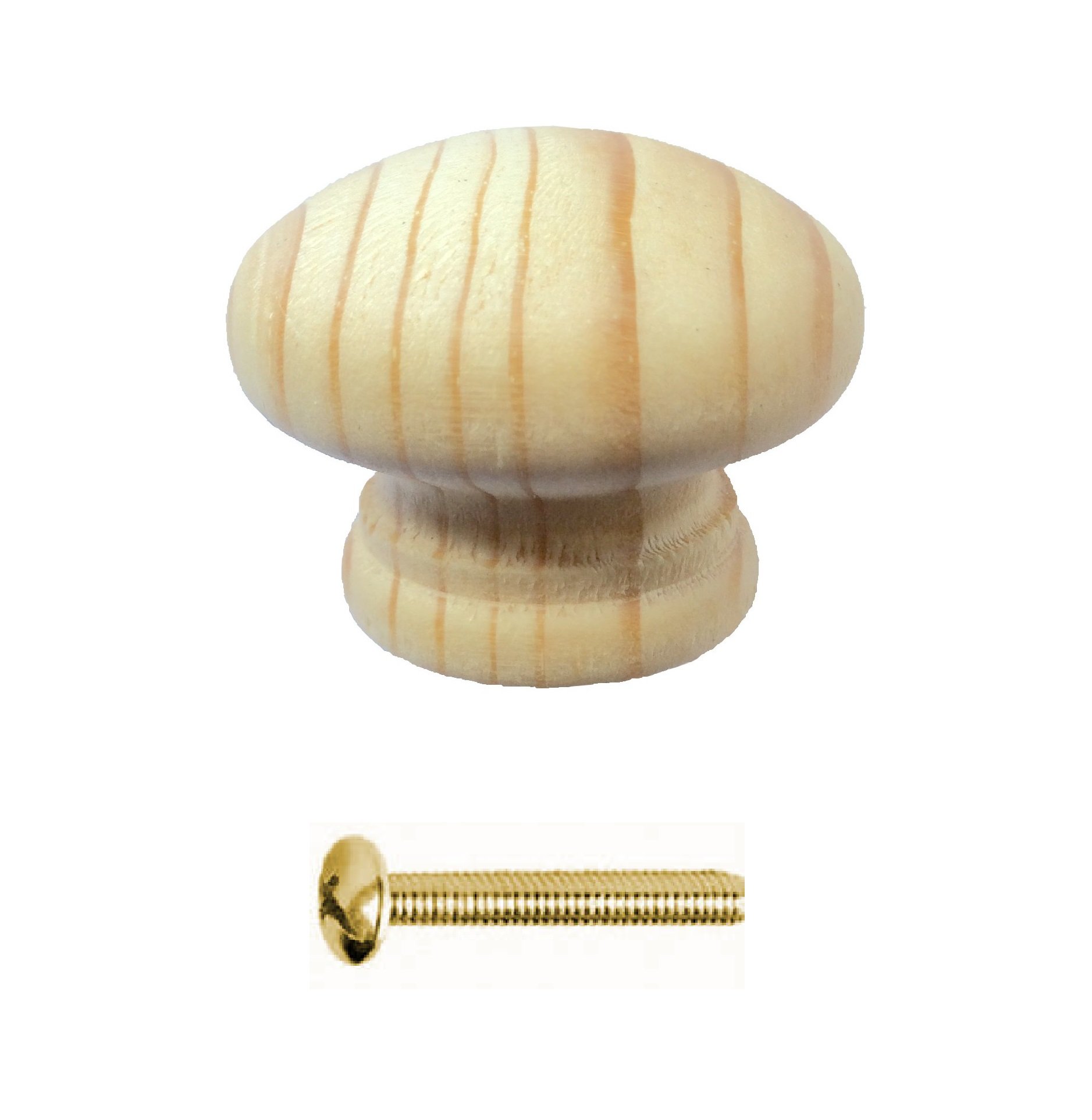 Merriway BH04913 Pine Cupboard Cabinet Door Knob with Bolt & Insert Unlacquered 35mm