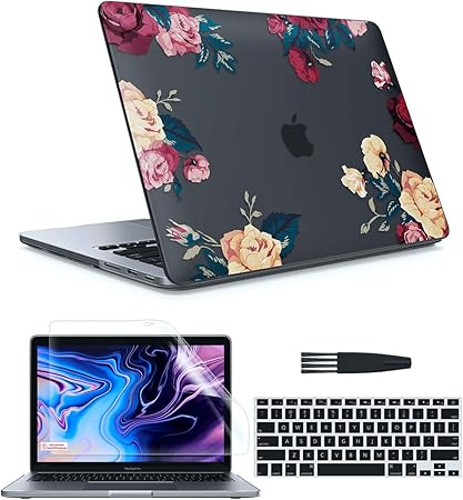 Amazon Com Gviewin Case For Macbook Pro 13 Inch Case 12 15 With Retina Display A1425 A1502 Flower Hard Sell Keyboard Cover Screen Protector Cleaning Brush Compatible With Pro 13 Peony Black Computers Accessories