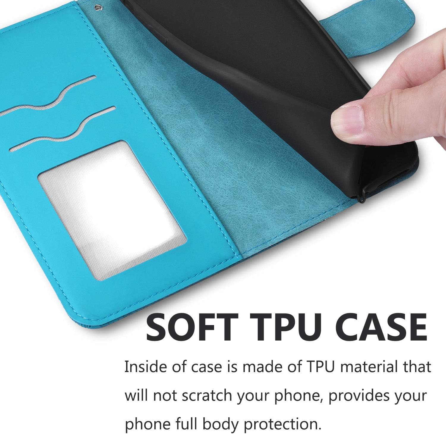 Annuo Wallet Case for Samsung A10/M10(6.2") Leather Case Shockproof Magnetic Kickstand Slim Butterfly Flip Phone Case for Samsung Galaxy A10/M10(6.2") Wallet Case with Card Holder Strap Blue - Image 5