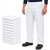 Geiserailie 10 Pack Disposable Pants for Men Women, White, L Size | Nonwoven Breathable Pants, Thickened Work Pants with Elastic Waist, Protective Trousers for Work Painter, Dust Warehouse