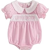 CREAIRY Big Sister Little Sister Matching Outfits Baby Girl Smocked Short Sleeve Romper T-Shirt Toddler Dress Summer Clothes