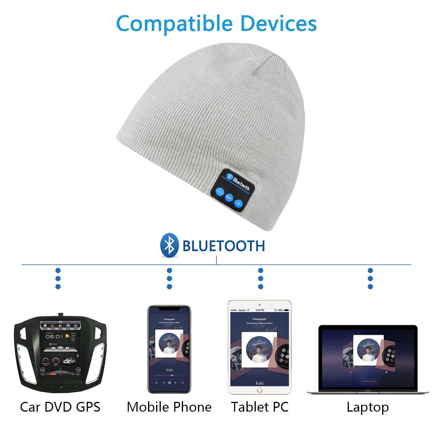 Dolida Bluetooth Wireless Music Beanie Hat Women Men Winter Knitted Hat Trendy Cap with Microphone & Stereo Headphones Headset for Sport Running Dancing, Best Christmas Gift Grey