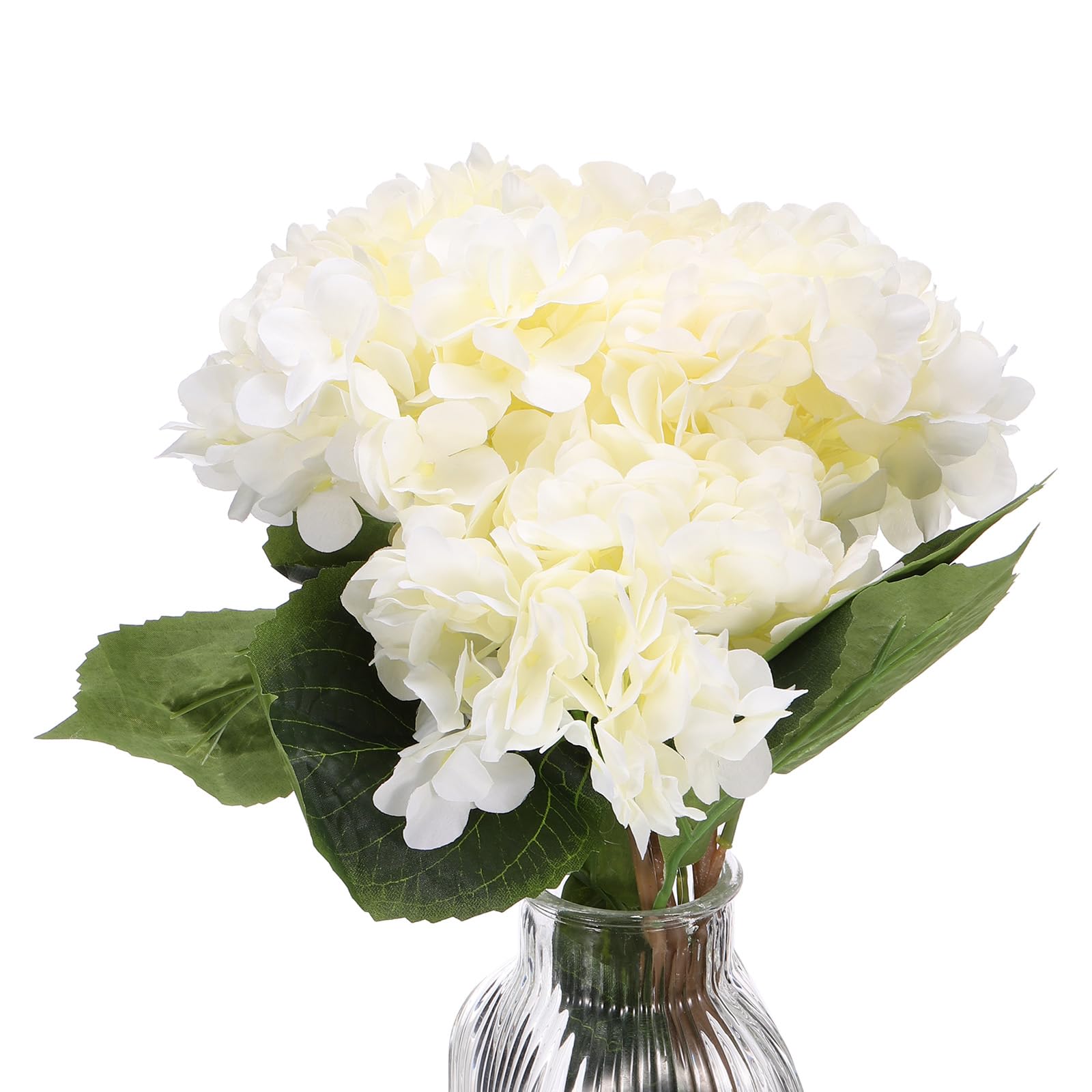 PATIKIL Hydrangea Artificial Flowers, 3PCS Faux Hydrangea Flowers Artificial Hydrangeas Fake Silk Faux Flowers in Vase Real Touch for Home Decor Centerpiece Table Decorations, White