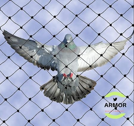 Armor Pigeon/Bird Net 10Ftx6Ft (60 Sq Ft) ,Nylon Bird Mesh(Black) With 25Pcs Plastic Cable Clips & Tying Ropes