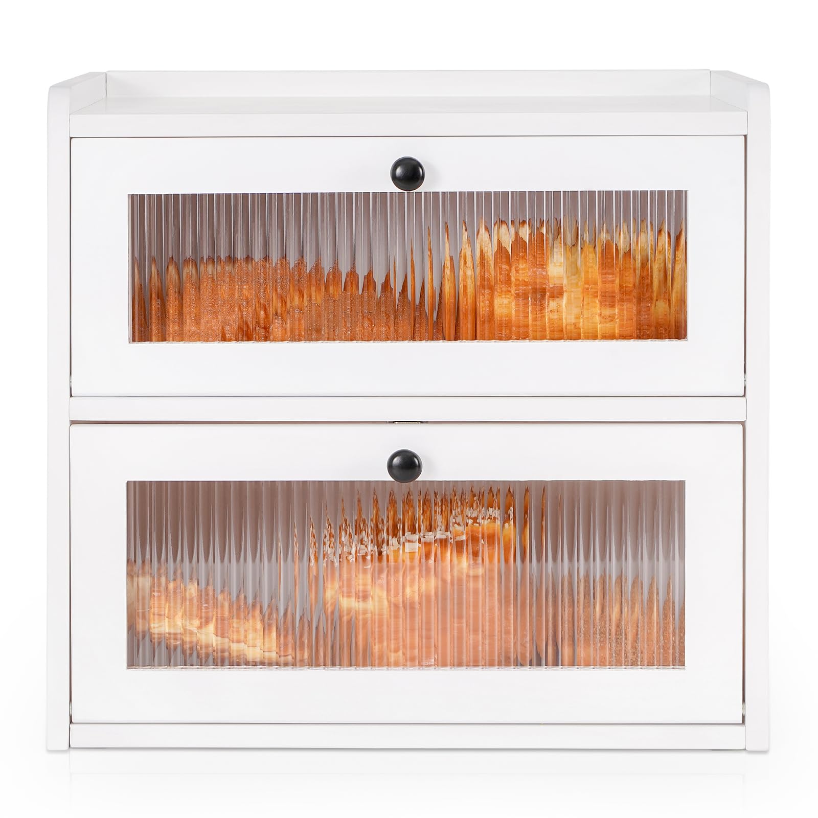 Photo 1 of Sunhoo Bread Box for Kitchen Countertop Wooden Bread Storage Container Bin 2 Layer Breadbox Holder Large Capacity Keeper Vintage Farmhouse Food Organizer Pantry Shelf Acrylic Window (White)