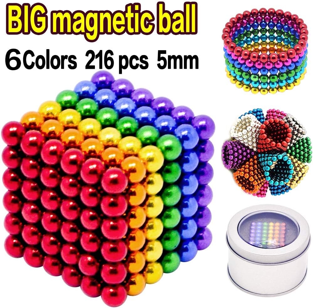 YYage 6 Colors 5MM 216 Pieces Magnets Cube Building Blocks Magnetic Toys Colorful Buildable Sculpture Office Stress Relief Toys for Adults