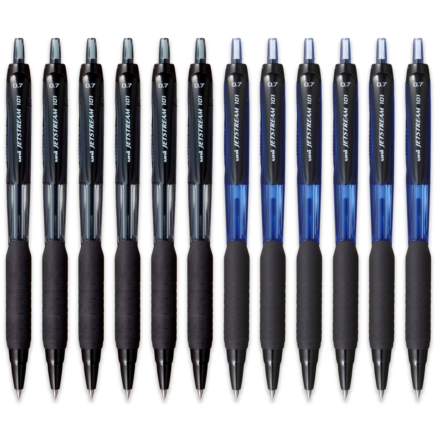 uni-ball Jetstream SXN-101-7N Retractable Rollerball Pens - 0.7mm Nib Tip - Black & Blue Ink - Pack of 12