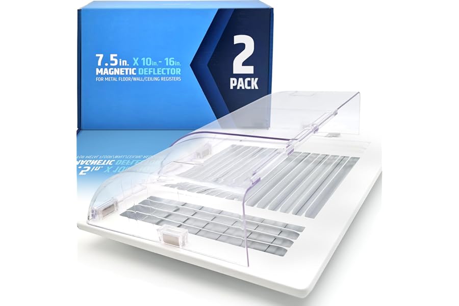 Larger (New Version) 7.5" Magnetic Vent Air & Heat Deflector (2 Pack) for Ceiling, Floor & Wall - Will Never Fall Off - Adjus