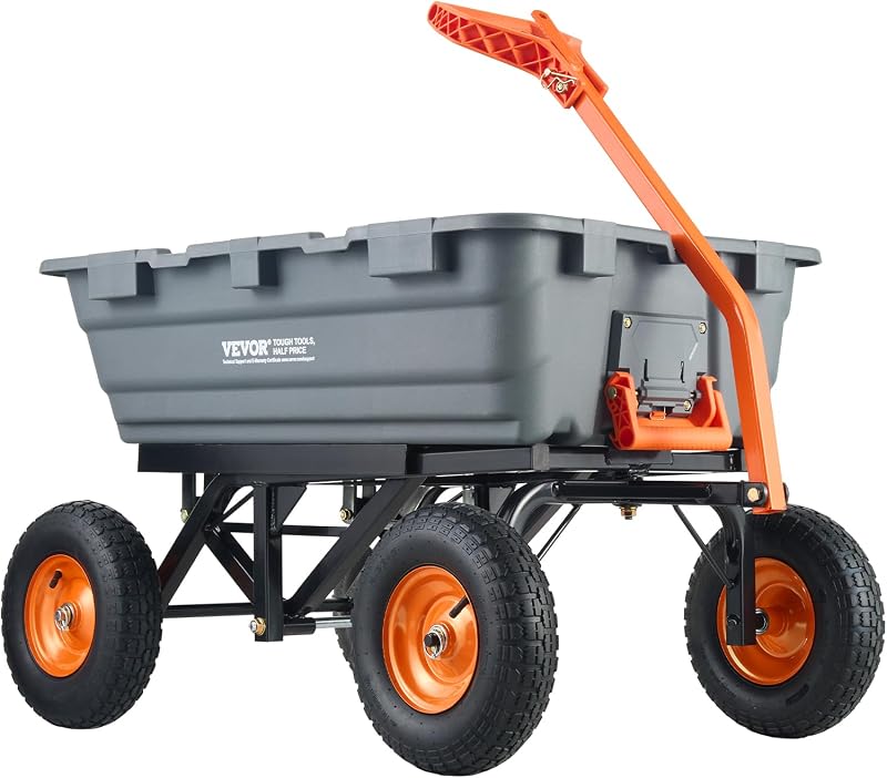 VEVOR Poly Garden Dump Cart 1500 lbs Capacity, 13" Tires, Steel Frame