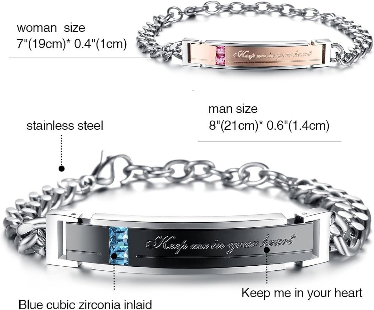 Cupimatch 2pcs Couple Bracelets Stainless Steel Loving Bangle Bracelet Matching Bracelet Best Friend Jewelry ((Keep me in your heart) black gold) - Image 4