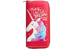 Timlee Cute Rainbow Unicorn Long Wallets Long Purse Women Unicorn Wallets For Girls Kids (Red)