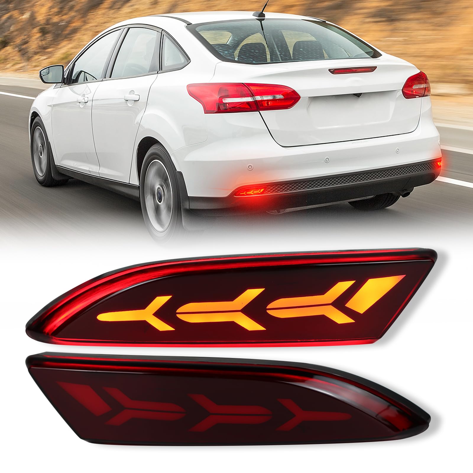 Photo 1 of GEEGEETOP Full Lens LED Rear Reflector Bumper Fog Light Assembly kit for Ford Focus 2012-2018 Sedan/Hatchback 2012-2014 (Not Fit Hatchback 2012-14Model ST SEL),2 PCS (RED)