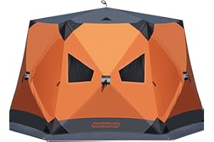 QualyQualy Ice Fishing Tent Insulated, 6 Sided Fishing Shelter for 6-7 Person, 77 Square Feet Pop-Up Ice Shanty Shack, Winter Windproof Hut Snow Hub with Carrying Bag