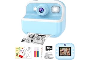 VAKZOVY Kids Camera Instant Print Toys for Boys Girls Age 5-12, 1080P Dual Camera Print Selfie Photos Instant Camera for Kids, Christmas Birthday Gifts for Boys Age 4 5 6 7 8 9 10 Year Old-32GB Blue