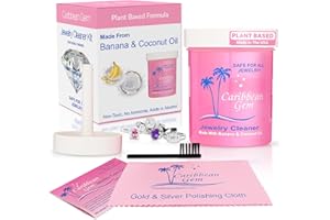 Caribbean Gem Jewelry Cleaner Kit 8oz with Basket, Brush & Polishing Cloth - All Purpose Jewelry Cleaner Solution for Gold, Silver, Diamonds, Rings, Necklaces, Gems, Precious Stones & Metals