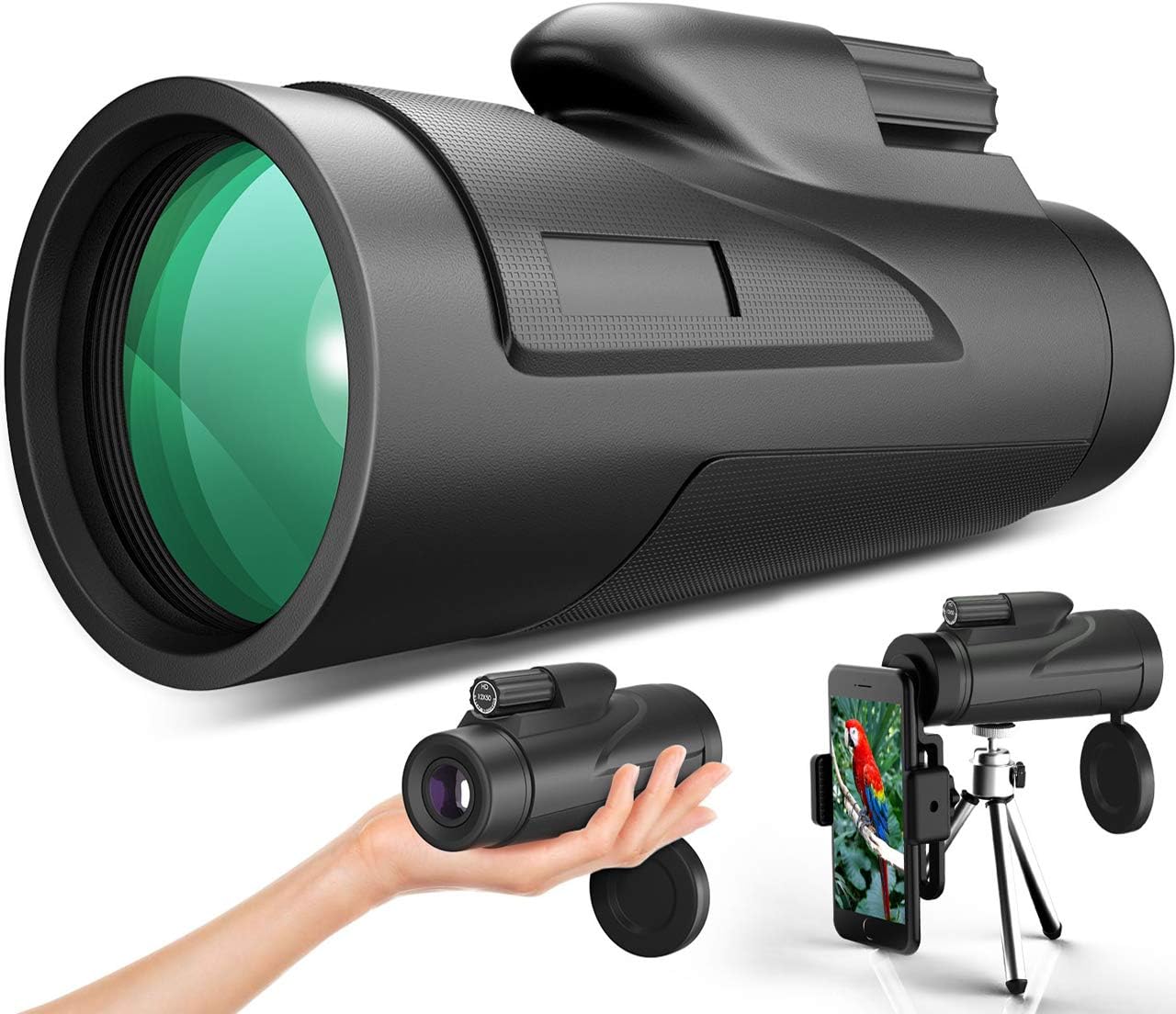 Gafild Monocular, 12 x 50 HD Monocular Impermeable monoculo telescopio portatil para Viajes de Caza, Juego de Pelota, Concierto con Adaptador de Soporte para Smartphone y trípode