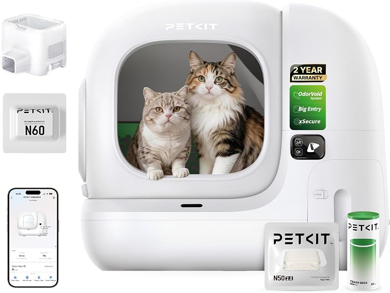 Purobot Max 3 Selbstreinigende Katzentoilette,76L Katzenklo Selbstreinigend,Doppelte Geruchsbeseitigung,Um 43% vergrößrter Eingang,Verbesserte auslaufsichere Innenhülle für Mehrere Katzen