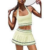Panadila Women 2 Piece Tennis Skirt Sets Athletic Sets Halter Sports Bra and Mini Skort Pickleball Outfits