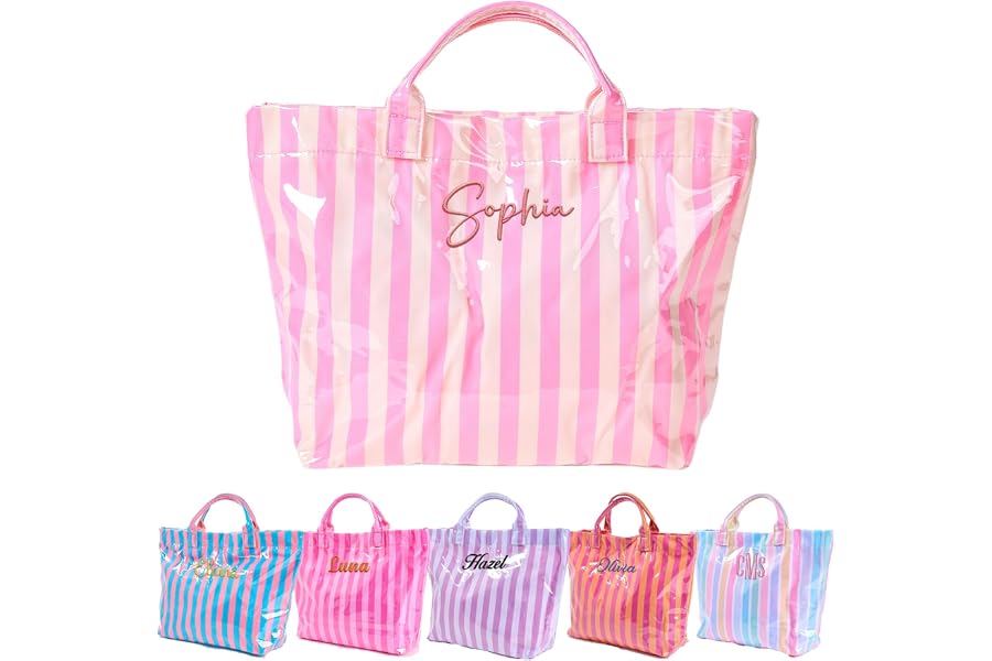 Personalized Waterproof jelly Beach Bag with Name, Custom Embroidered Bridesmaid PVC Tote for Bridesmaid, Multi-Purpose Travel Shopping Pool Bag Gift for Beach Vacation Favor/Wedding/Birthday/Party