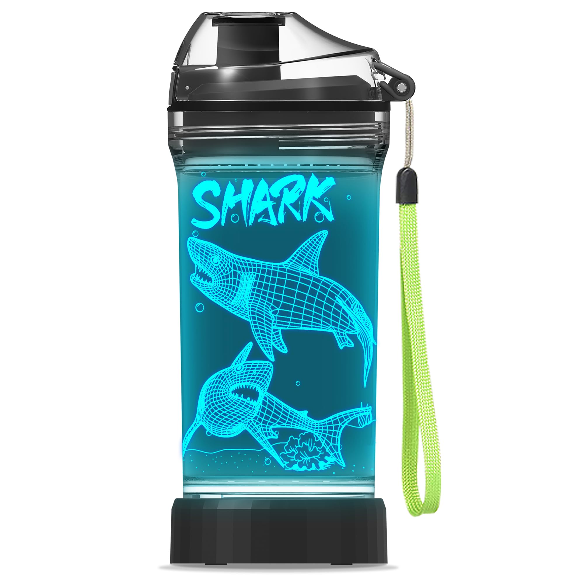 YuanDian Shark Gifts, Light Up Kids Water Bottle with 3D Ocean Animal Design-14 OZ Tritan BPA Free - Cool Drinking Cups Gift for School Kids Baby Boy Girl Child