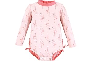 Hudson Baby Baby Girl's Rashguard Toddler Swimsuit, Black Dot Pink Baby