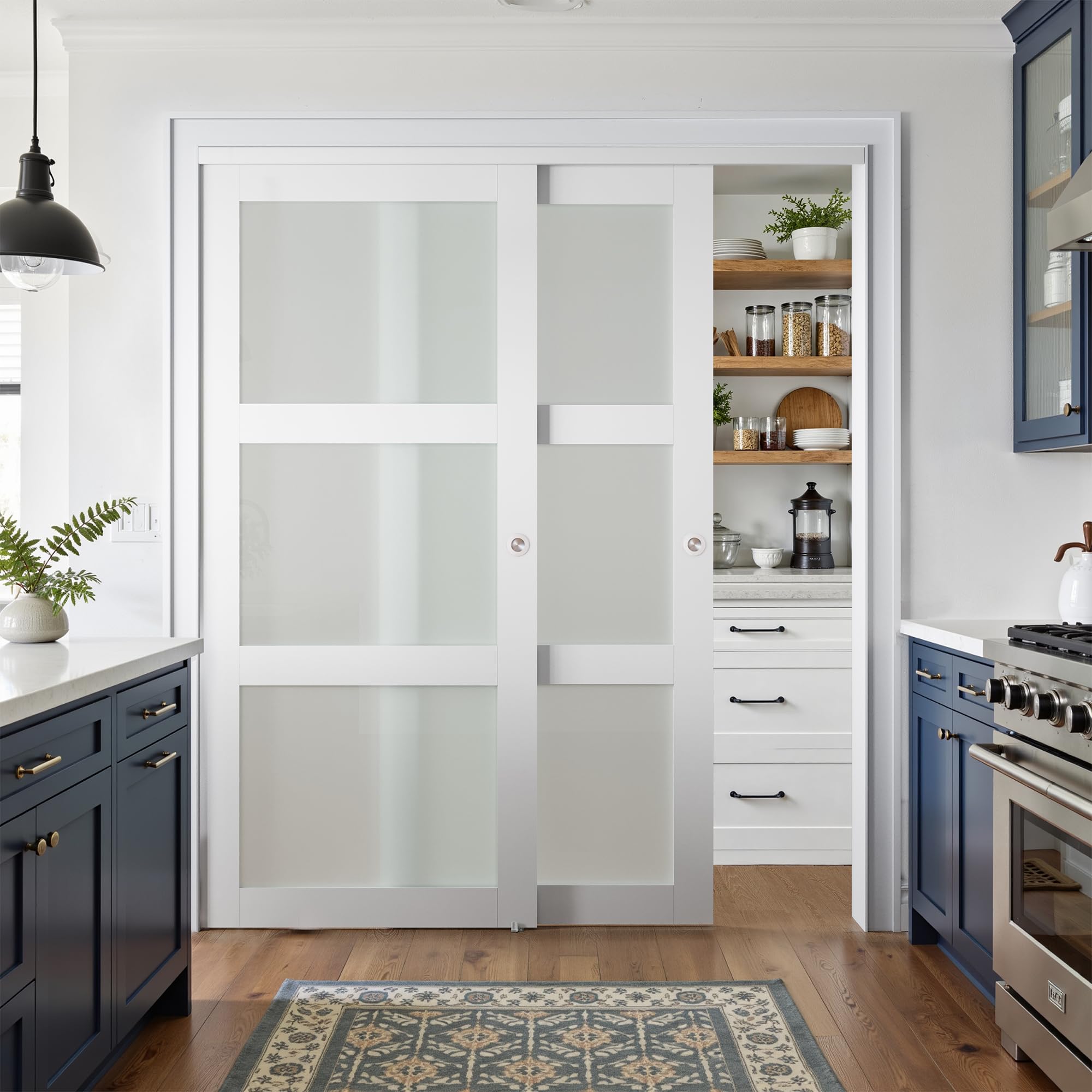 Photo 1 of ***MISSING PARTS***
NO GLASS PANELS******
COSHOMER Sliding Closet Door for 72" x 80" Opening, 3-Lite Frosted Glass MDF Barn Door with Hardware Kit Set, Door Panels Need to Assemble, White