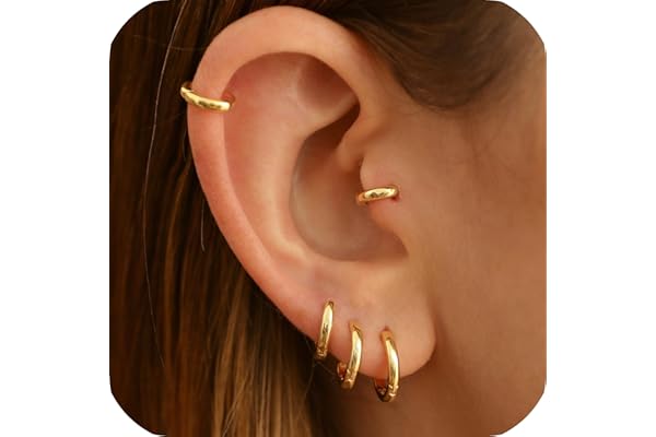 925 Sterling Silver Small Gold Hoop Earrings for Women Men,18K Gold Plated Hinge Huggie Hoop Earrings fit Cartilage, Helix, Tragus, Sung, Earlobe Lightweight Hypoallergenic Earrings (1 Pair - 6mm)