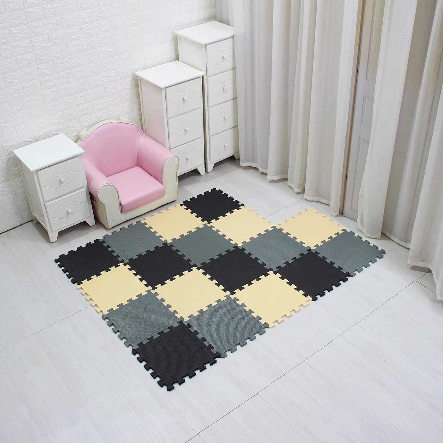 MQIAOHAM Outdoor/Indoor Protective Flooring Mats - Interlocking Reversible Floor Matting Suitable Gym, Play Area, Exercise, Yoga White Pink Rose 101103109: Toys & Games