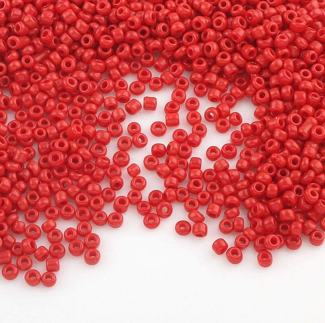 6500 Pieces Glass Seed Beads 2 mm Opaque Matte 11/0 Pony Beads Opaque Lustre Opaque Seed Beads (Red)