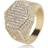JINAO Mens Iced Out CZ Hexagon Bling Pinky Ring 18k Gold Plated Hip Hop Ring for Men