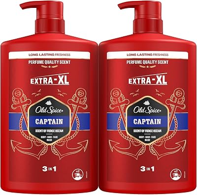 Captain Gel Douche et Shampooing Homme 2x1000ml Gel Visage Corps et Cheveux 3 en 1 Multi-usage Fraîcheur Longue Durée Parfum Exceptionnel Nettoyage en Profondeur
