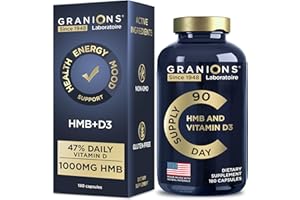 GRANIONS HMB and Vitamin D3 Supplement - 1000 MG HMB Supplements With D3 and Calcium - Beta Hydroxy Butyrate Pre Workout Muscle Builder, Mass Gainer, Muscle Recovery - 3-Month Supply, 180 HMB Capsules