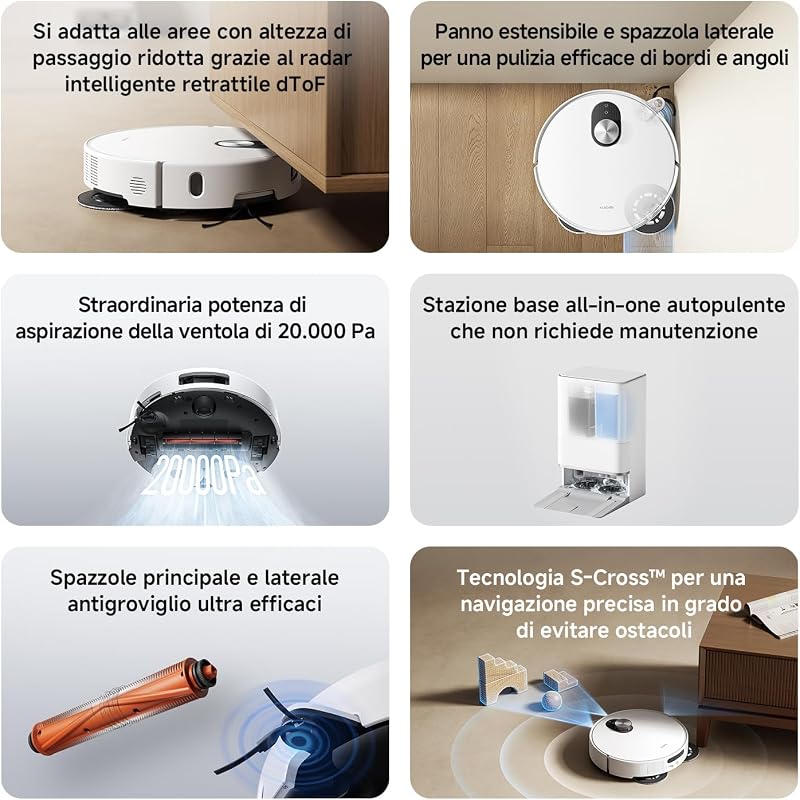 5 Robot aspirapolvere con lavaggio, 20000 Pa, navigazione dToF